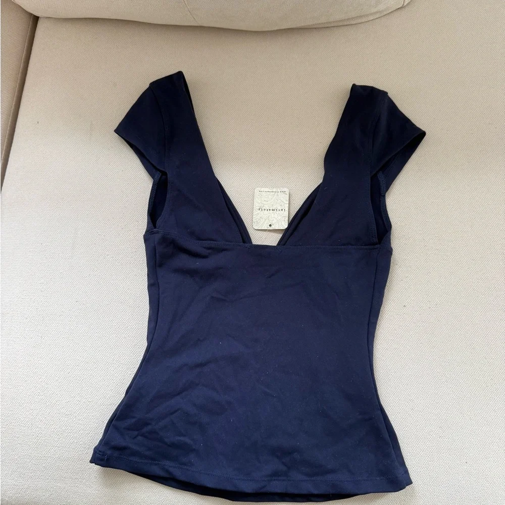 Free People Deep V Black Stretch Tank Top